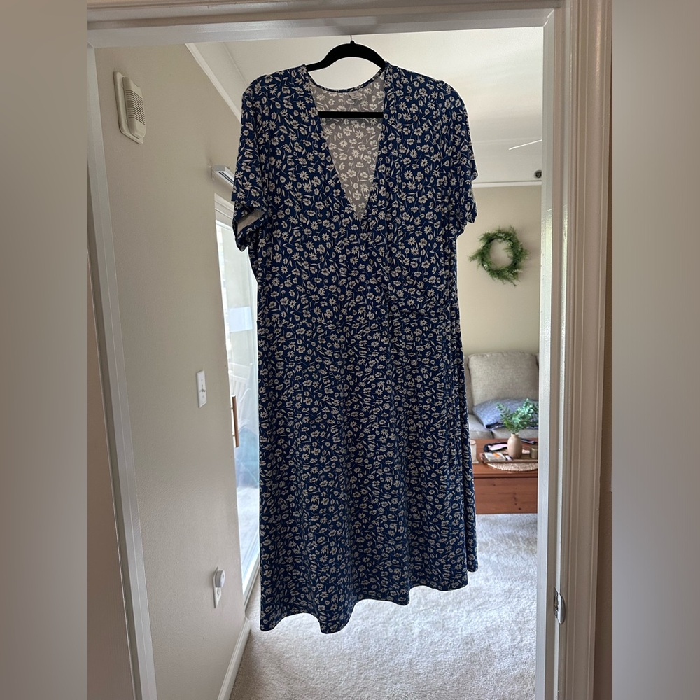 Blue and white wrap dress